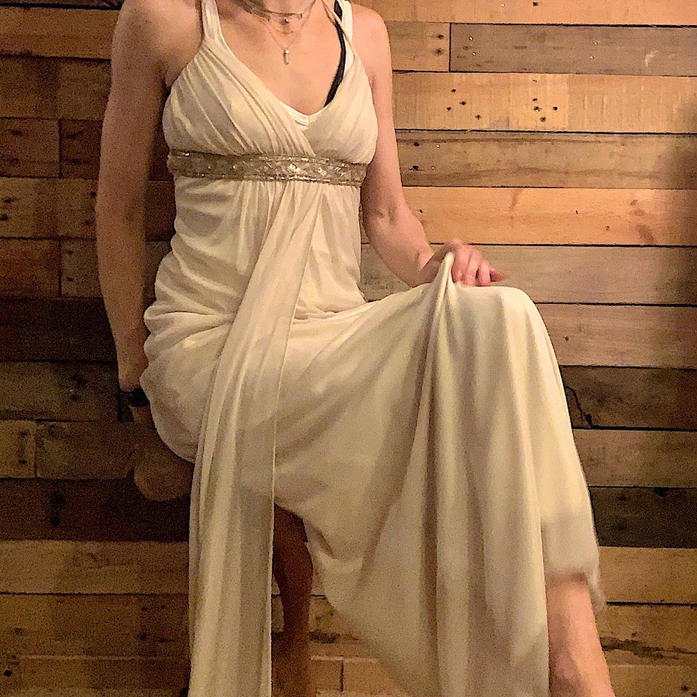City Triangles Cream Gold Prom Dress - Picture 1 of 14